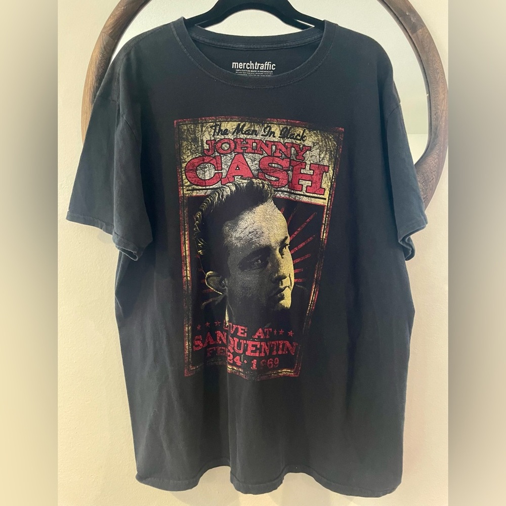 Merch Traffic Johnny Cash Graphic Tee - Black with Red and Cream Print